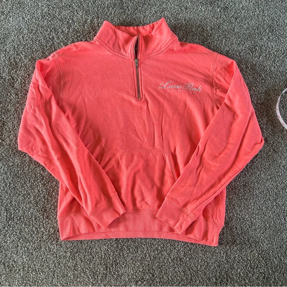 [PINK] Quarter Zip Embroidered Pullover